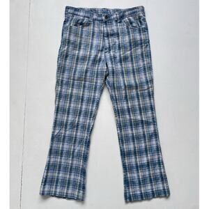 Vintage 70’s Blue Plaid Men’s Pants Flared / 36" / Retro Casual Scovill Zipper
